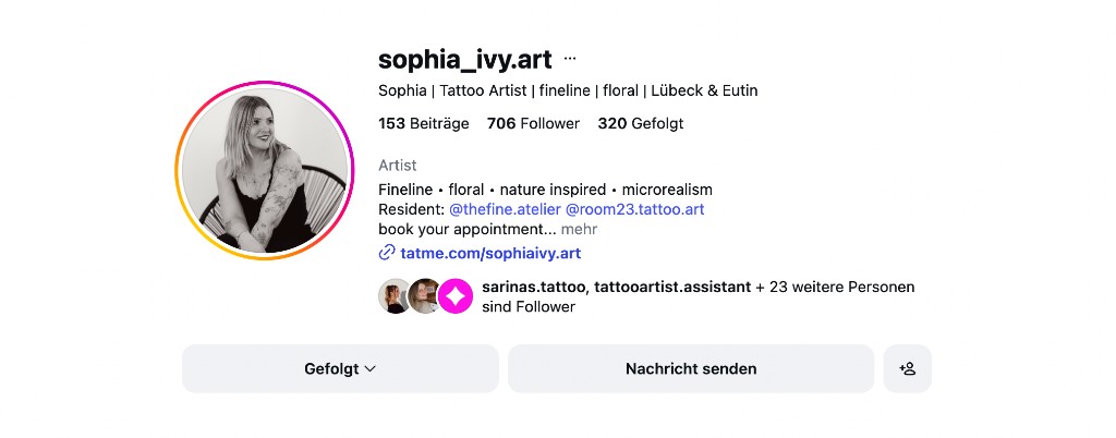 Sophias Instagram-Profil mit optimiertem Anzeigenamen